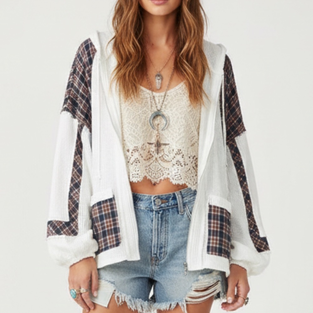 Pol Plaid Patchwork Hooded Jacket - image 1